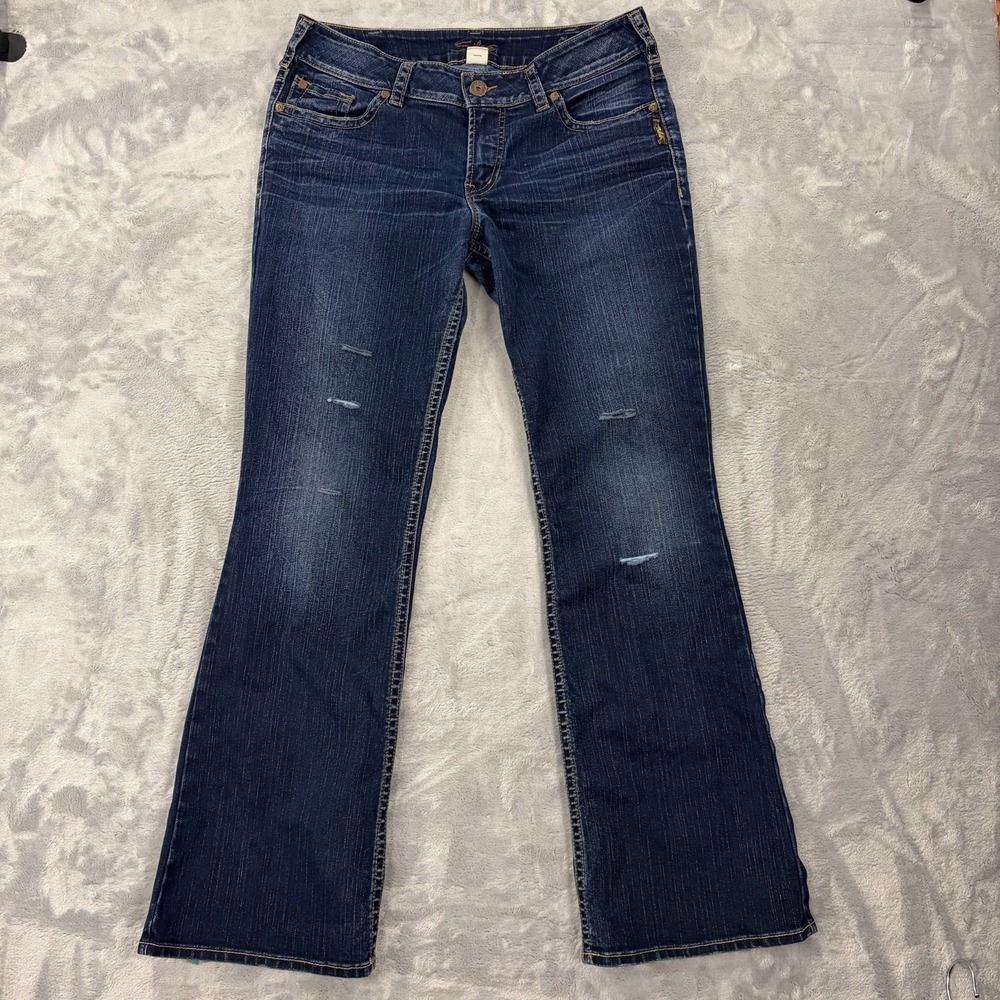 Silver Jeans Women 33x32 Boot Cut Flare Mid Rise Dark Wash Stretch Denim Suki